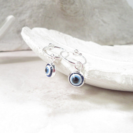 Tiny Hoop Dangles Evil Eye Protection