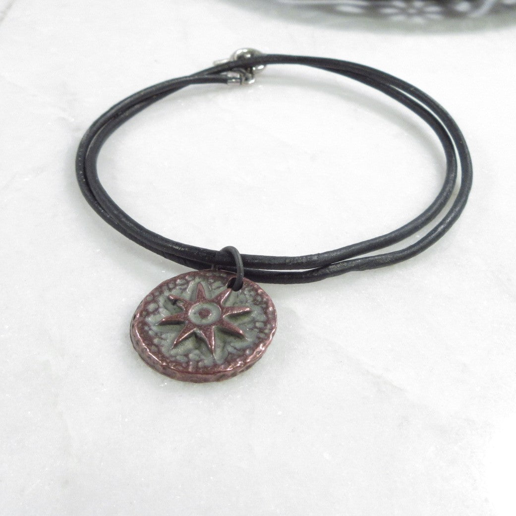 Sun Symbol Necklace Copper on Leather