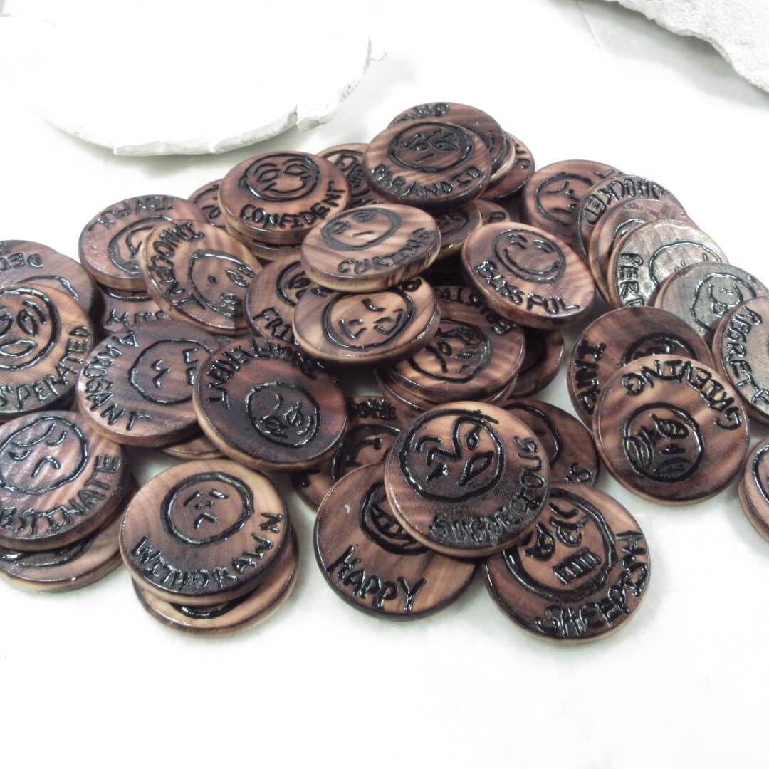 Collection of symbol runes moods with carved text on a white background