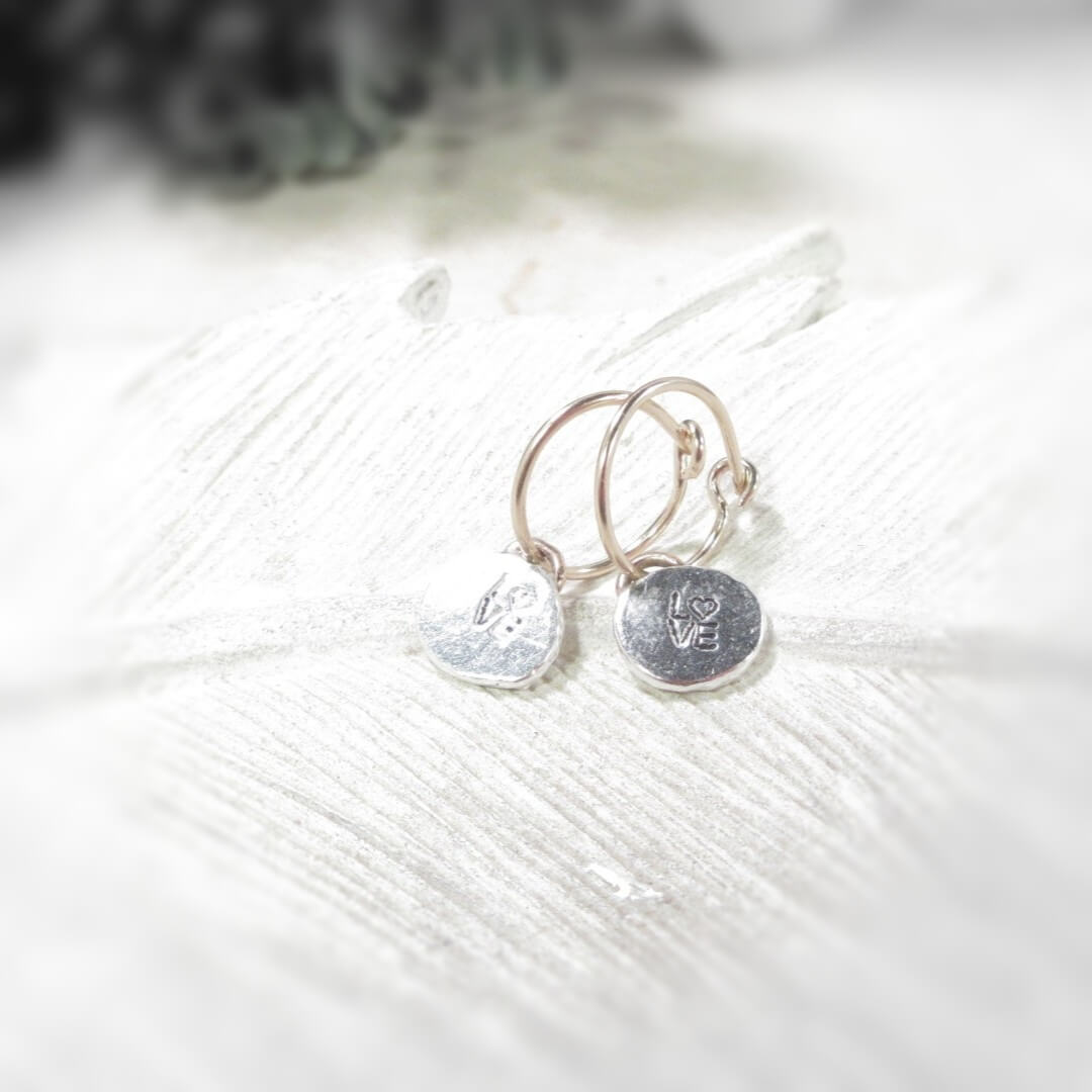 Tiny Hoop Earring Tiny Love Dangles - Choose Your Diameter, Gauge, Metal