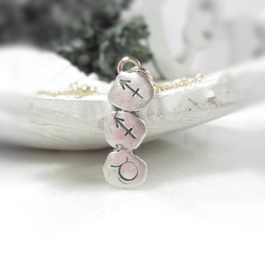 Nugget Necklace Astrology - Sun Moon Rising, Mixed Metals, Choose Your Length