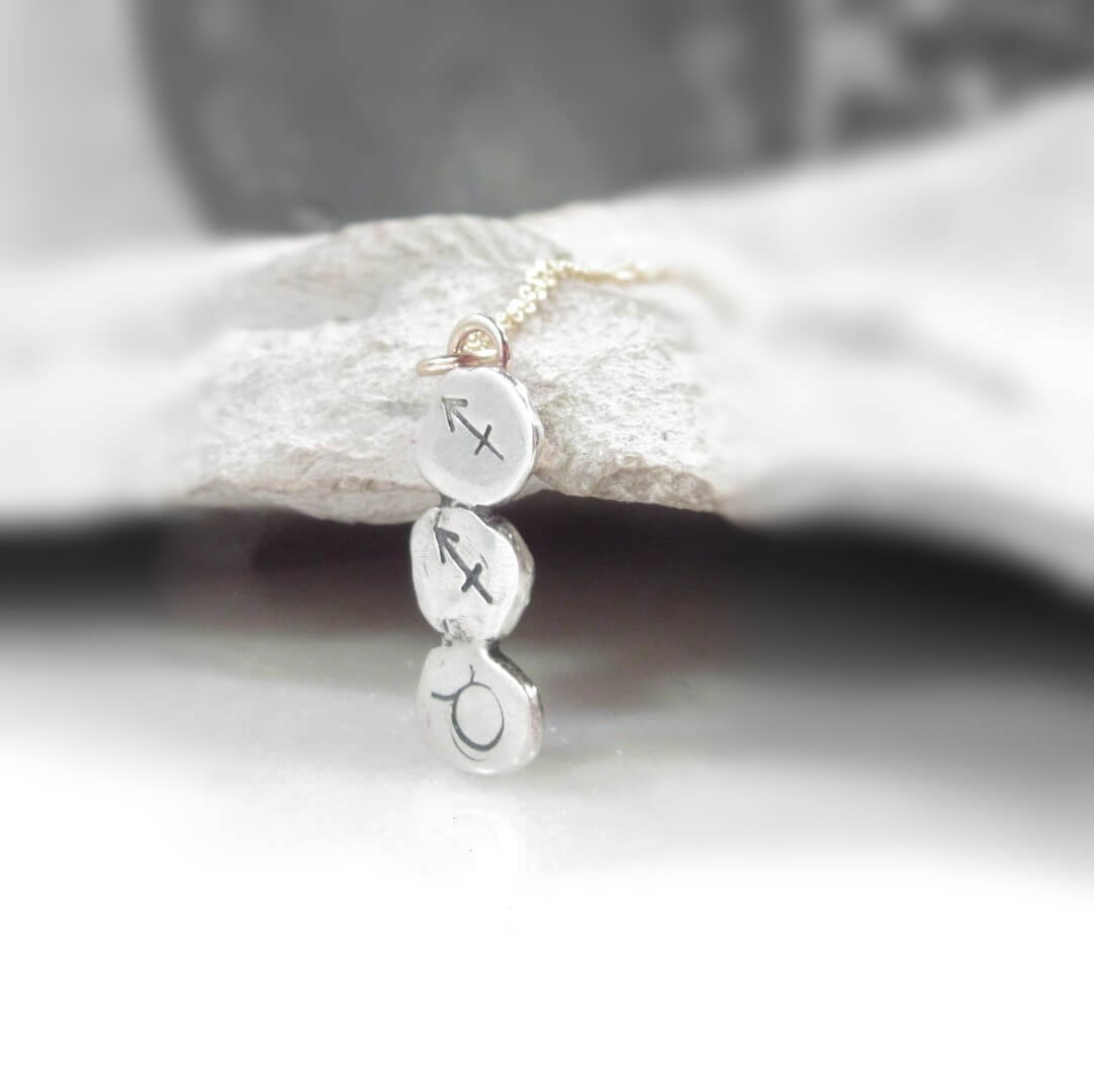 Nugget Necklace Astrology - Sun Moon Rising, Mixed Metals, Choose Your Length