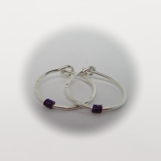 Tiny Hoop Earring Hammered & Wrapped Colors - Choose Your Diameter, Gauge, Metal, Hoops For Men & Women