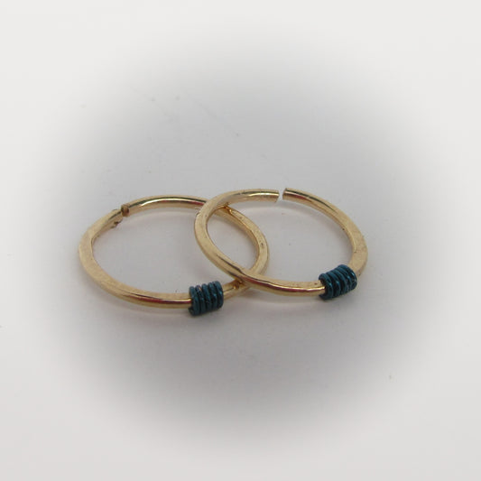 Tiny Hoop Earring Hammered & Wrapped Colors Gold - Choose Your Diameter, Gauge, Color