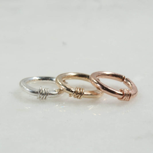 Hammered & Wrapped Septum Ring 16 Gauge Choose Your Metal & Diameter
