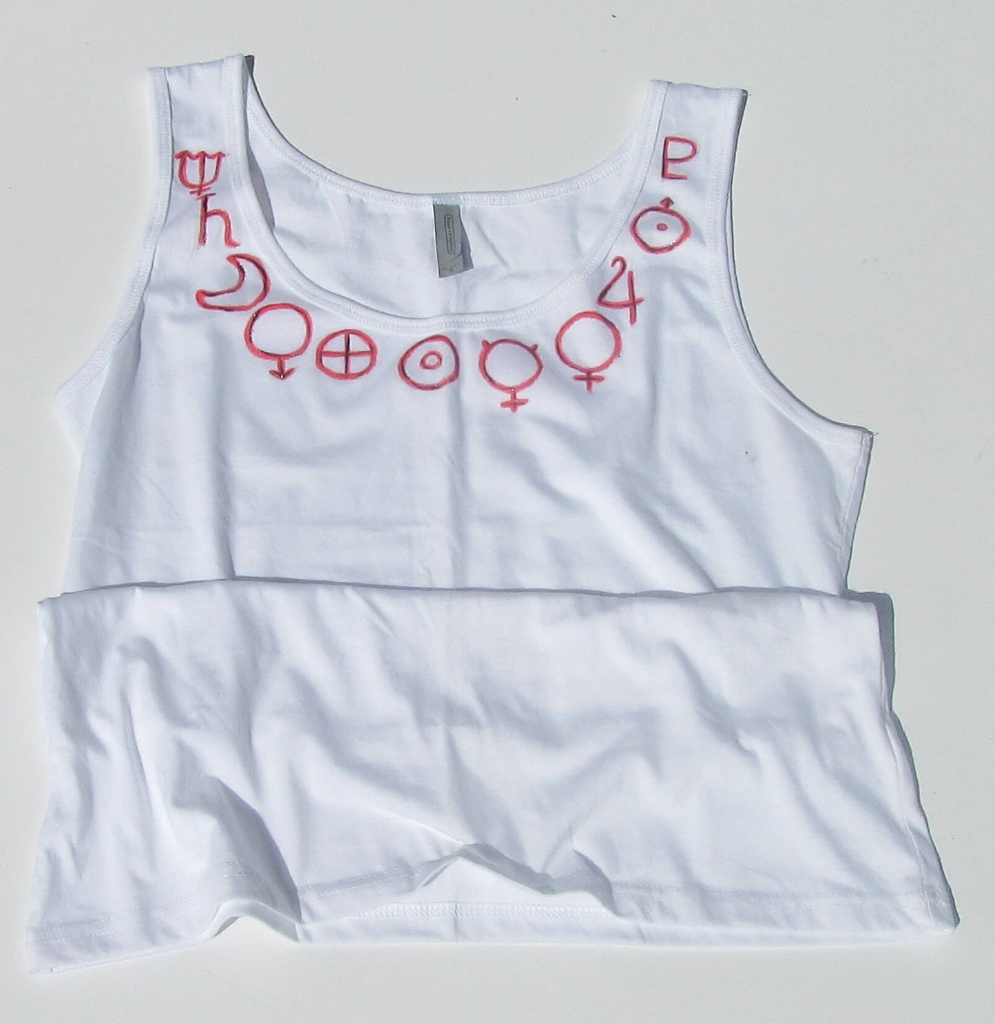zodiac planets on white tank top and white background
