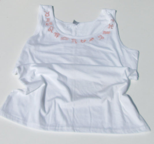 astrology signs on white tank top on a white background