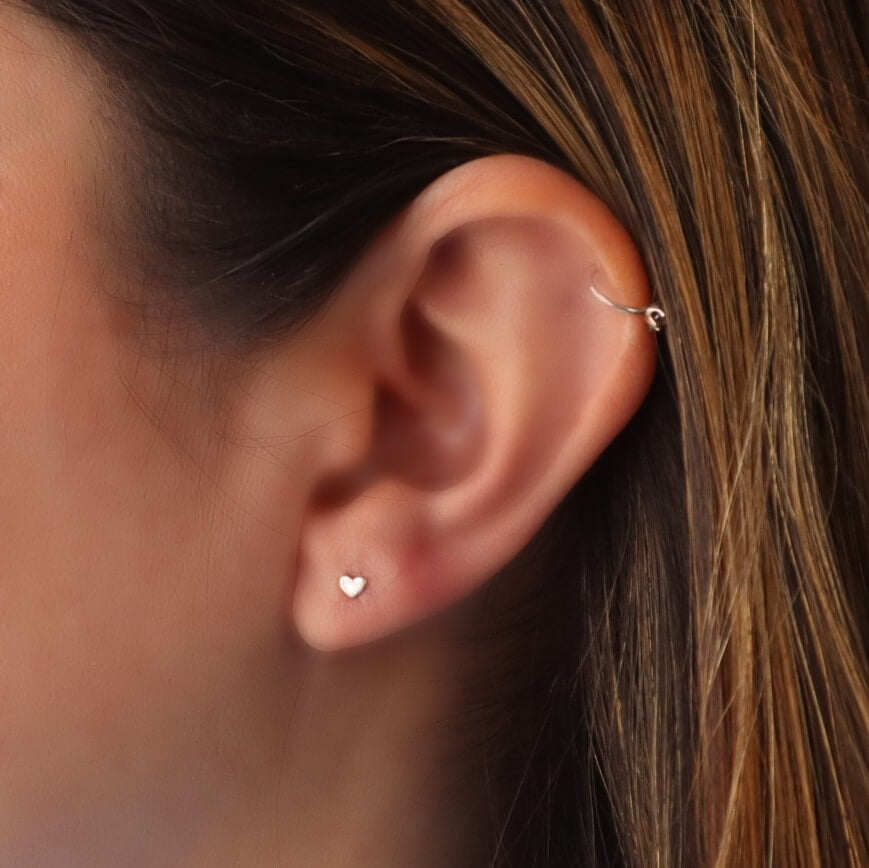 model shot tiny heart earrings